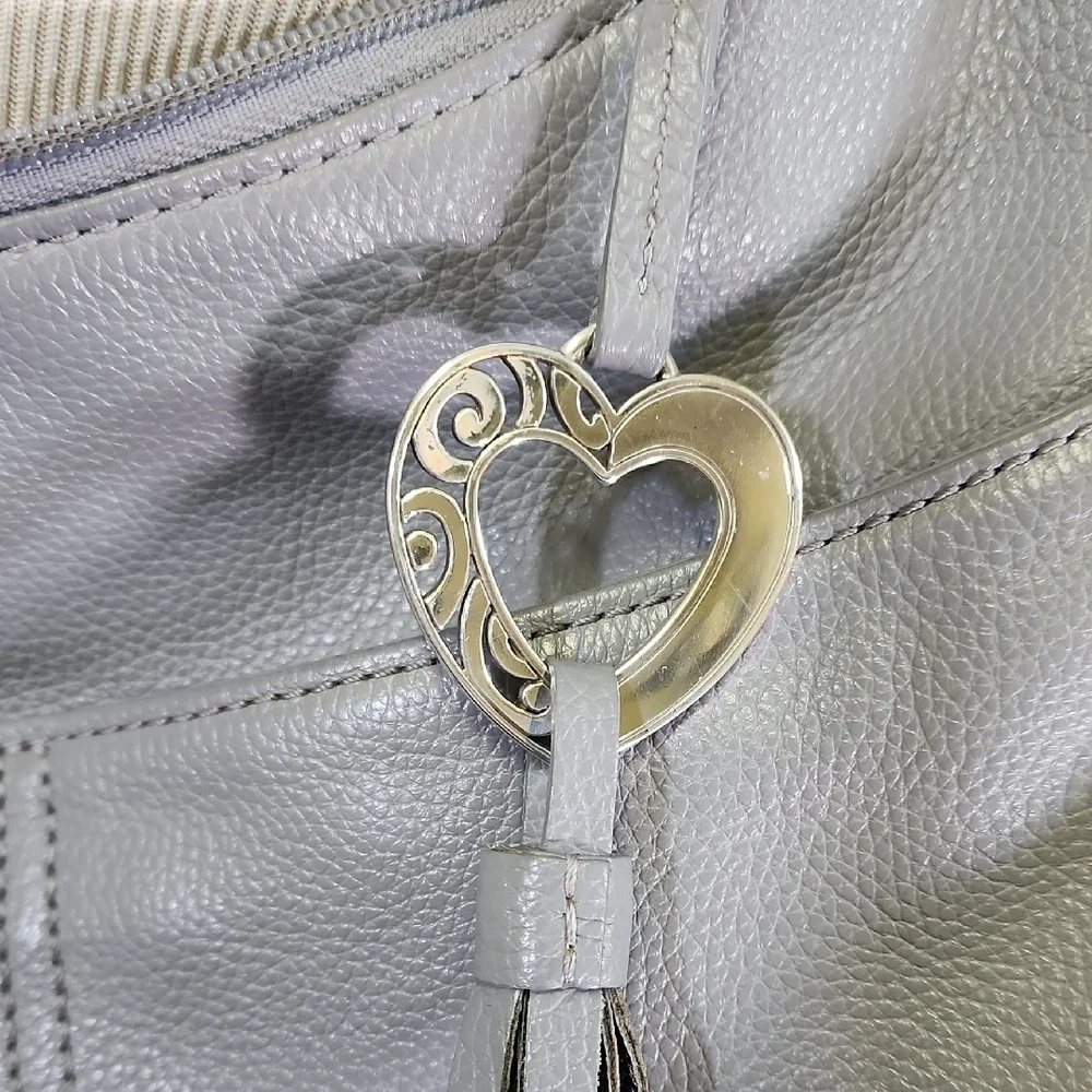 Brighton Gray Leather Shoulder Bag with Gold Hardware